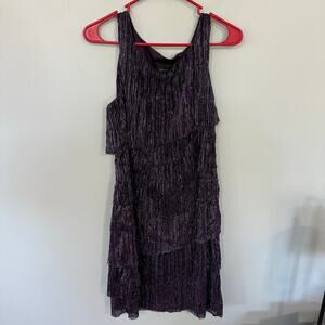 Connected Apparel Purple Metallic Sleeveless Tiered Dress Women's Size 10